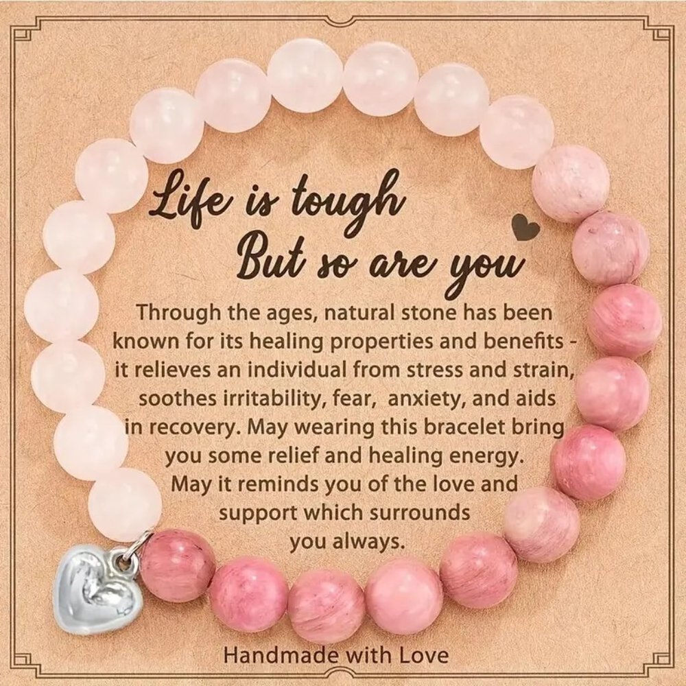 NWT Love Heart Pendant Beaded Bracelet for Energy Healing and Relaxation